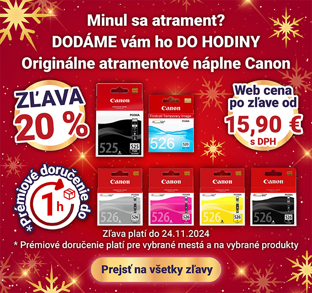 ZĽAVA 20 % na atramentové náplne Canon